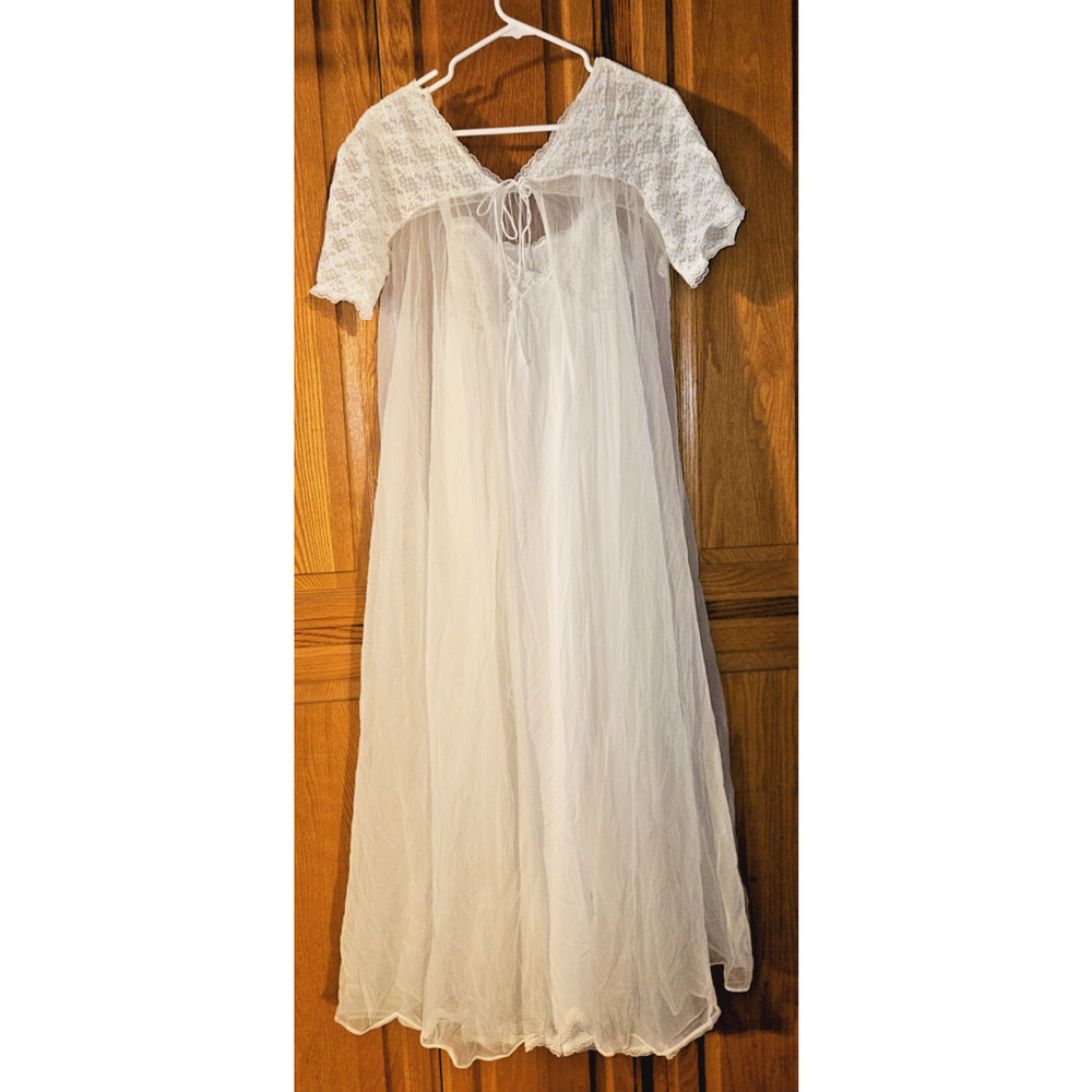 KAYSER White Double Crepeset Peignoir Set Nightgown & Robe SZ 34 Vintage EUC